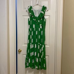 Green and white midi dress